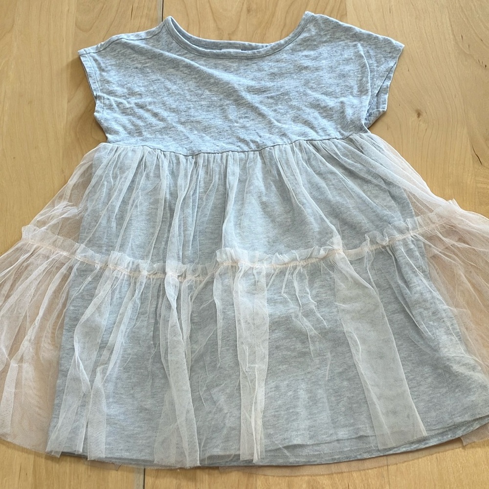 Open Edit Grey T-shirt and Pink mesh ruffle skirt dress (size 4)‎ like new